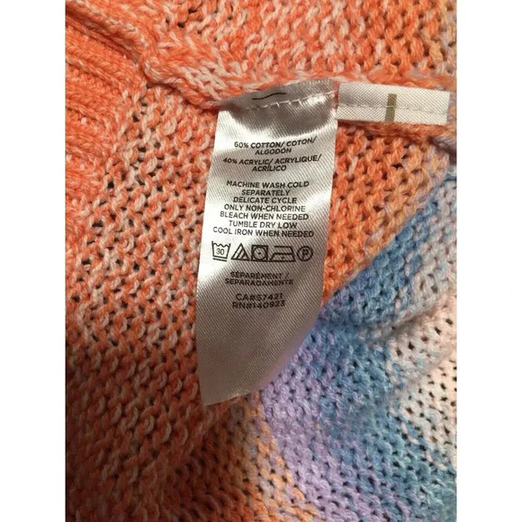 LOFT Ombré Striped V-Neck Sweater XS Pastels Knit Coquette Boho Cotton Blend - Picture 6 of 7